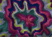 a close up of a colorful crocheted blanket